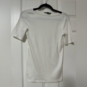 Lauren Ralph Lauren White Fitted Ribbed Short Sleeve Tee